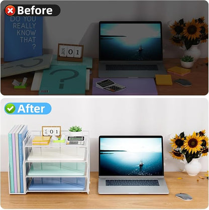 Marbrasse Desk Organizer and Accessories，4-Tier Paper Letter Tray Organizer - Image 2