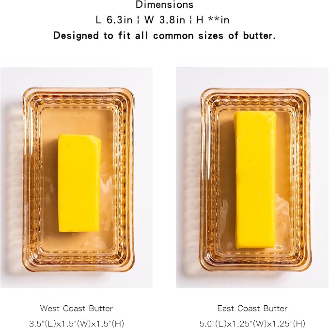 Glass Butter Dish with Lid for Countertop, Champagne Color Striped Crystal - Image 3