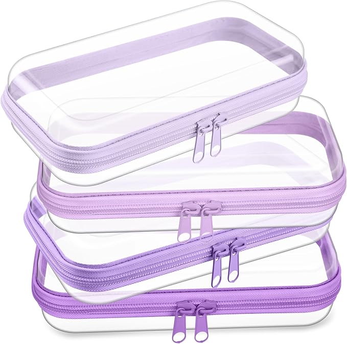 Hoolerry 4 Pcs Hard Clear Zipper Case Makeup Bags Plastic Pencil Pouch by Hoolerry