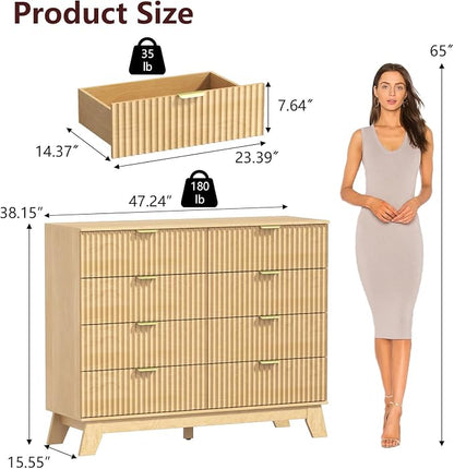 Fluted Dresser for Bedroom, 8 Drawer Dresser for Closet Organizer and Storage - Image 2
