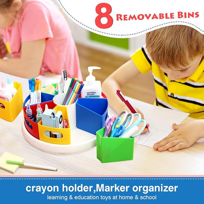360 Degree Rotating Kids Desk Organizer, Colorful Art Supply Storage and - Image 5