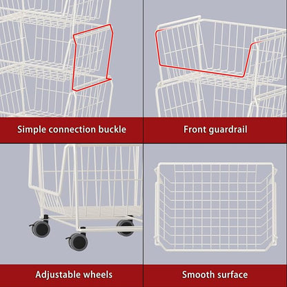 PUSDON Stackable Metal Storage Carts, Dual Use Shelf - Image 6