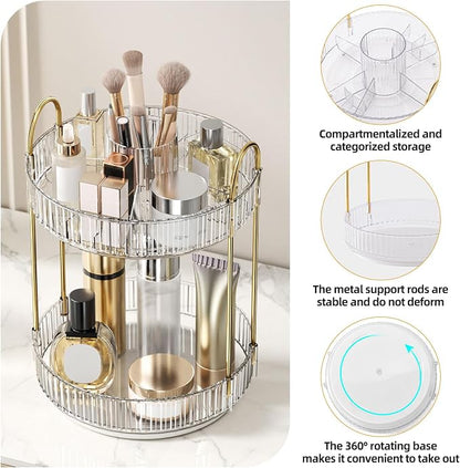 360° Rotating Makeup Organizer, Large-Capacity Skincare Make Up Storage 2 Tier - Image 4