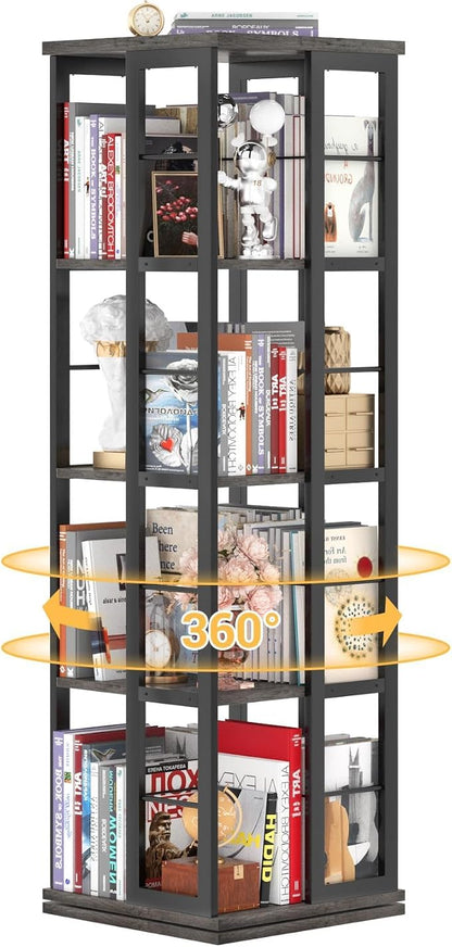 Aheaplus Rotating Bookshelf, 4-Tier Corner Bookshelf, 360 Display Wood Spinning by Aheaplus
