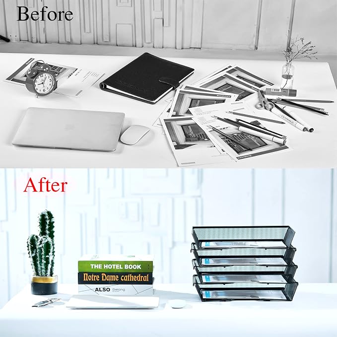 SETTFRFE 4 Tier Metal Mesh Desk Organizer-Stackable Letter Trays - Image 5