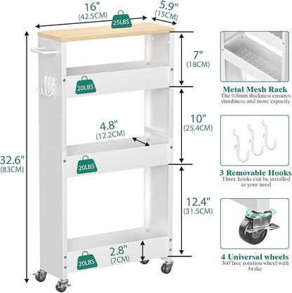 Slim Storage Cart, 4-Tier Kitchen Rolling Cart Narrow Storage Cabinet - Image 4