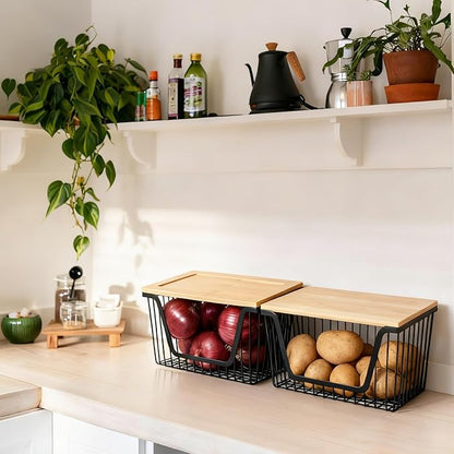 2 Pack Onion and Potato Storage Bins, Stackable Pantry Organizers Storage - Image 2