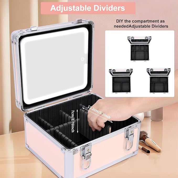 Makeup Box with Led Mirror, Travel Train Hard Case with Rechargeable Lighted - Image 4