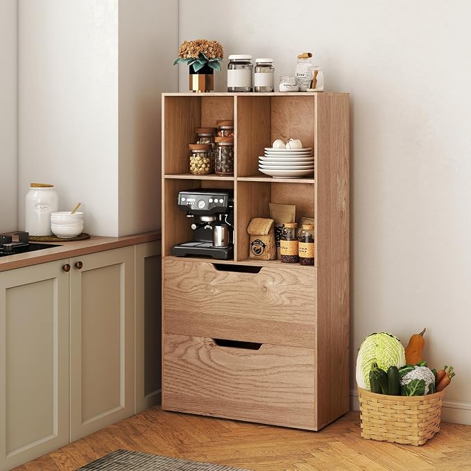 GOFLAME 4-Tier Bookcase with 2 Drawers, 51” Tall Bookshelf with 4-Cube Open - Image 8