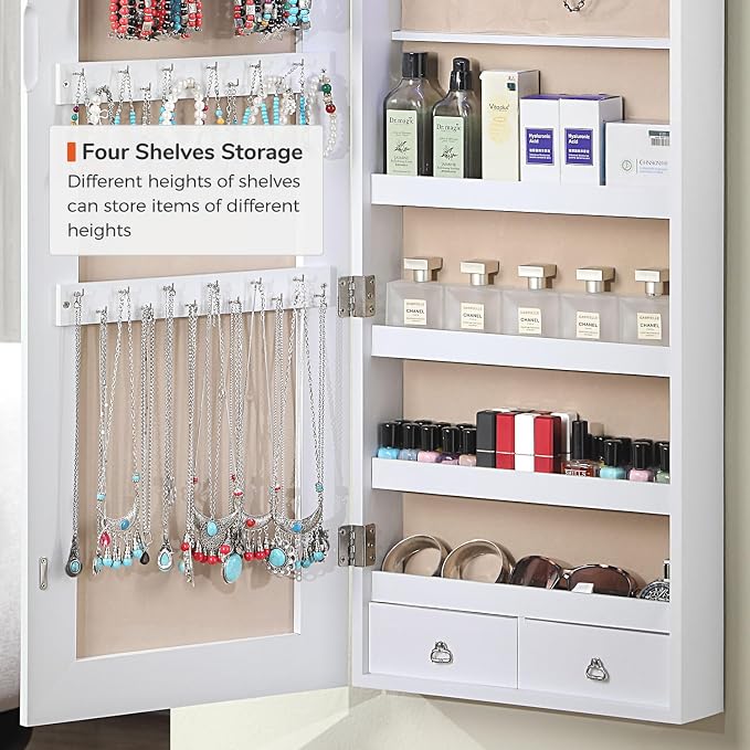 GISSAR Full Length Mirror Jewelry Cabinet, 6 LEDs Jewelry Armoire Wall Mounted - Image 8