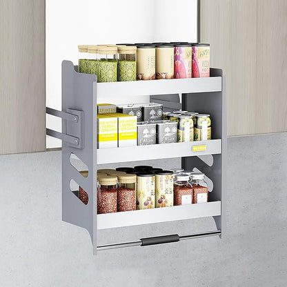 Heavy-Duty 3-Tier Pull Down Kitchen Shelf, Metal Dish & Spice Rack System by Unknown