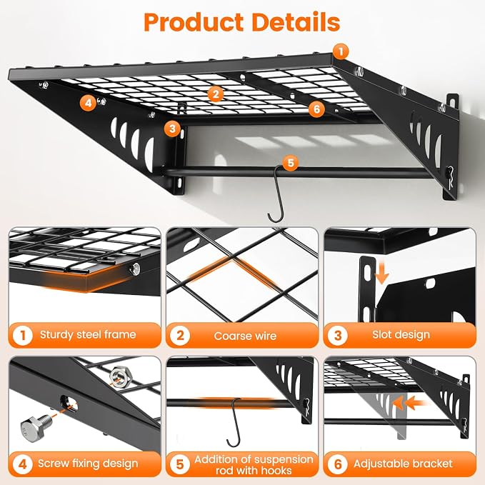 Garage Shelving 2x2ft 4-Pack, Garage Storage Rack 24"x24" Metal Shelves Black - Image 4