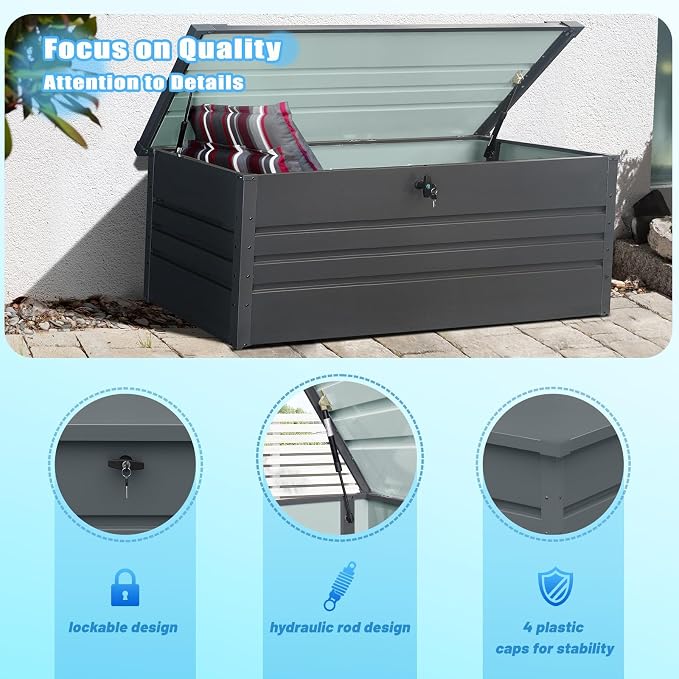 260 Gallon Waterproof Outdoor Storage Box, Extra Large Outside Metal Deck - Image 6