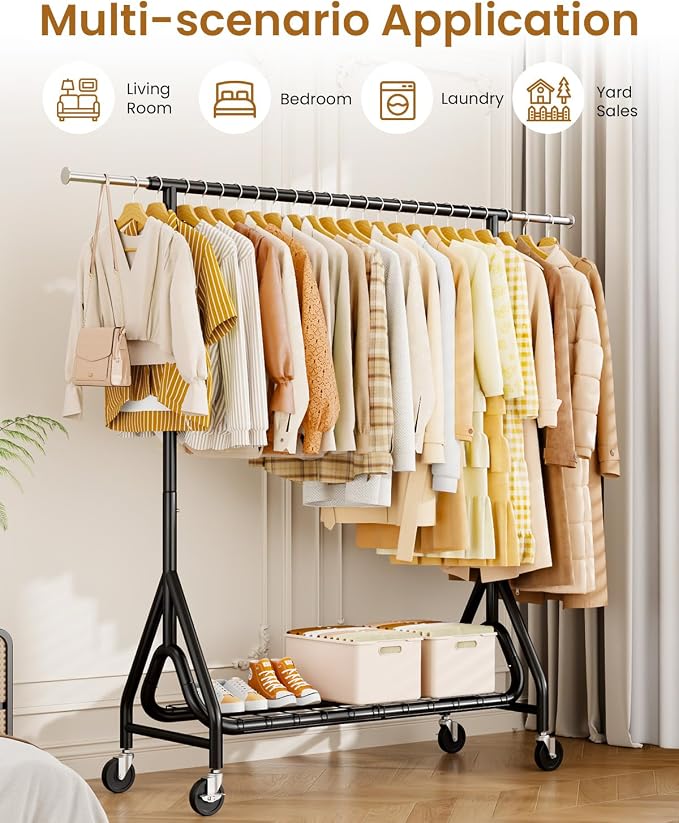 Heavy Duty Clothes Rack, Metal Clothing Rack Load 450 LBS, Rolling Coat Racks - Image 9