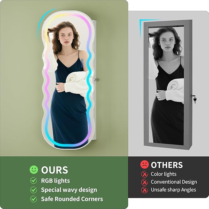 HNEBC LED Mirror Jewelry Cabinet - Image 4