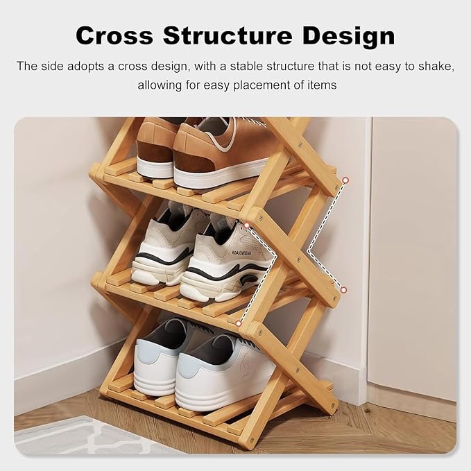 YYW Bamboo Shoe Rack for Entryway, Free Standing Shoe Racks Shelf Closet - Image 4