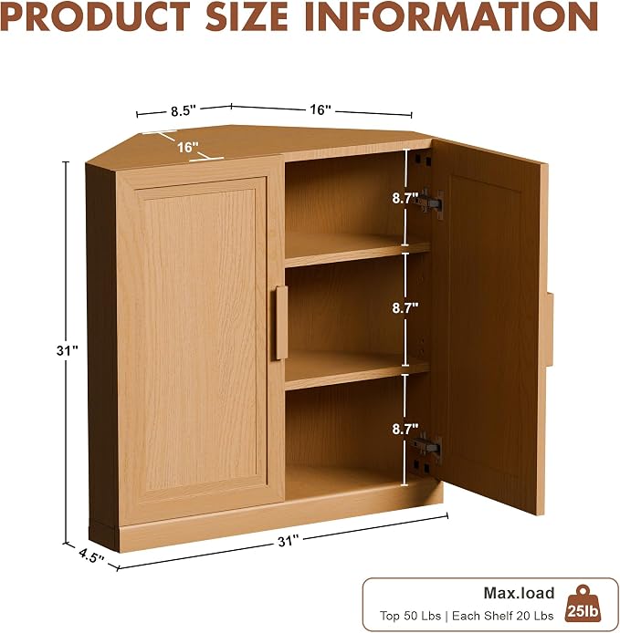Casaphoria Farmhouse Corner Cabinet, Wooden Corner Storage Cabinet - Image 2