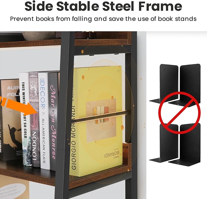 Himimi Ladder Shelf Set of 2, 5-Tier Ladder Bookcase, Industrial Bookshelf Wood - Image 5