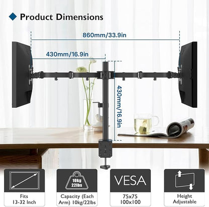 BONTEC Dual Monitor Desk Mount, Full Motion Adjustable Monitor Stand - Image 3