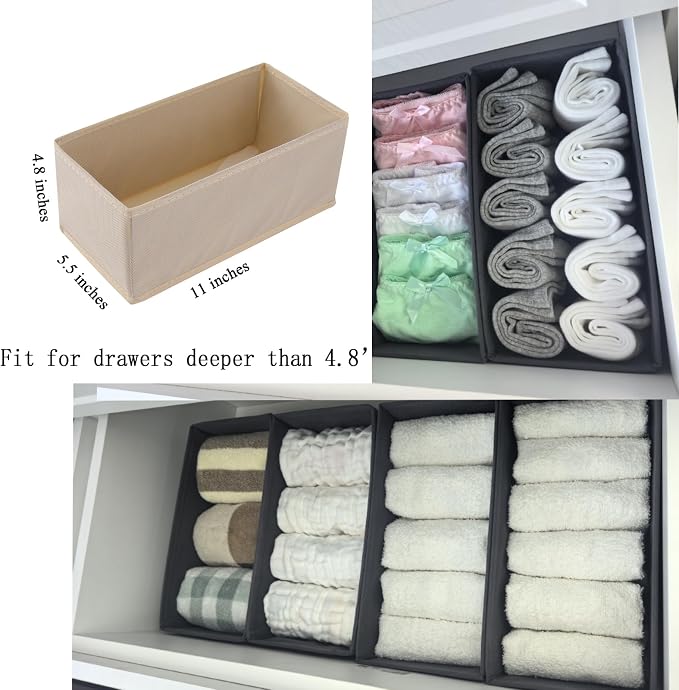 Socks Drawer Organizer Set of 3 Pack Beige, Closet Cabinet Dresser Wardrobe - Image 2