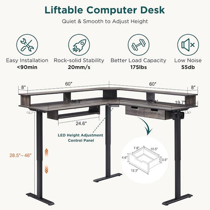 RedLemon 60 Inches L Shaped Electric Standing Desk, Height Adjustable Corner - Image 2