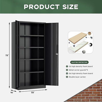 Greenvelly Metal Garage Storage Cabinet, 72” Locking Black Tool Steel Cabinet - Image 3