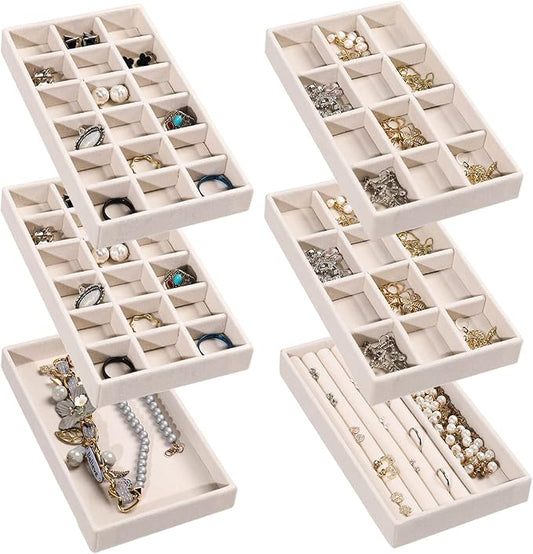 Frebeauty Jewelry Organizer Tray, Stackable Velvet Jewelry Trays, Drawer by Frebeauty
