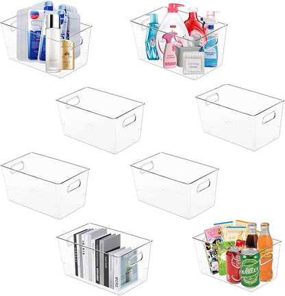 MOONEDGE 8 Pack Clear Plastic Storage Bins, Fridge & Freezer, Versatile by MOONEDGE