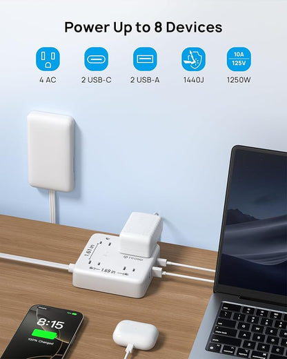 TROND Flat Plug Power Strip - 10ft Extension Cord with Multiple Outlets and 4 - Image 3