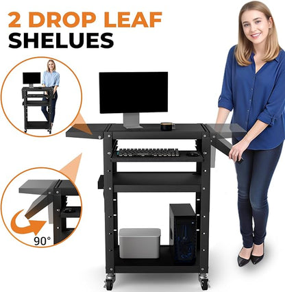 Mobile AV Cart with Pullout Keyboard Tray, Rolling Computer Cart Height - Image 4