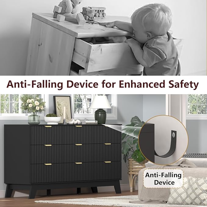 Fluted Black Dresser for Bedroom, 9 Drawer Dresser for Closet, TV Stand - Image 8