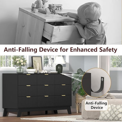 Fluted Black Dresser for Bedroom, 9 Drawer Dresser for Closet, TV Stand - Image 8