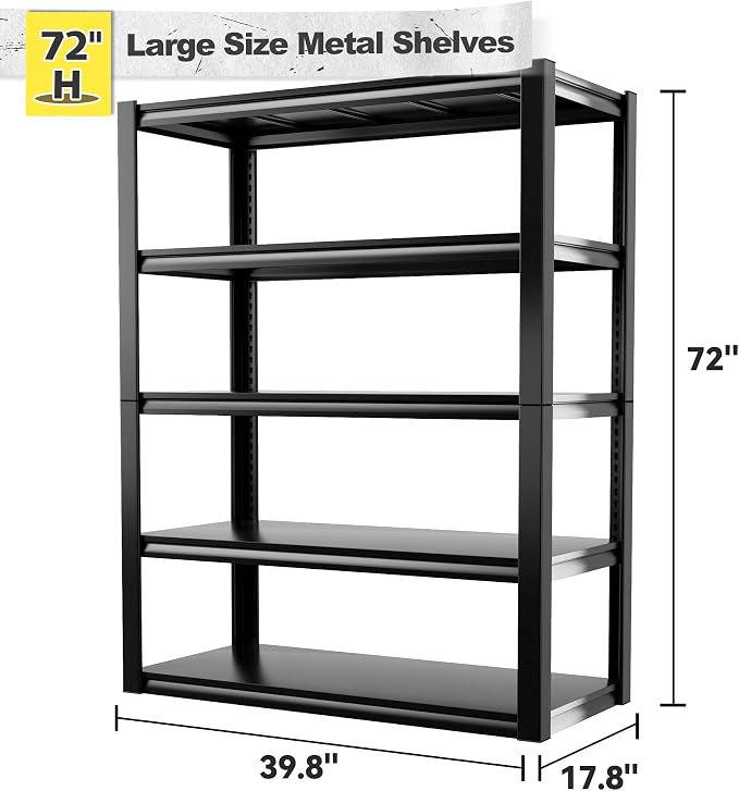 REIBII Storage Shelves Heavy Duty Garage Shelving 72" Adjustable Metal Shelves - Image 3