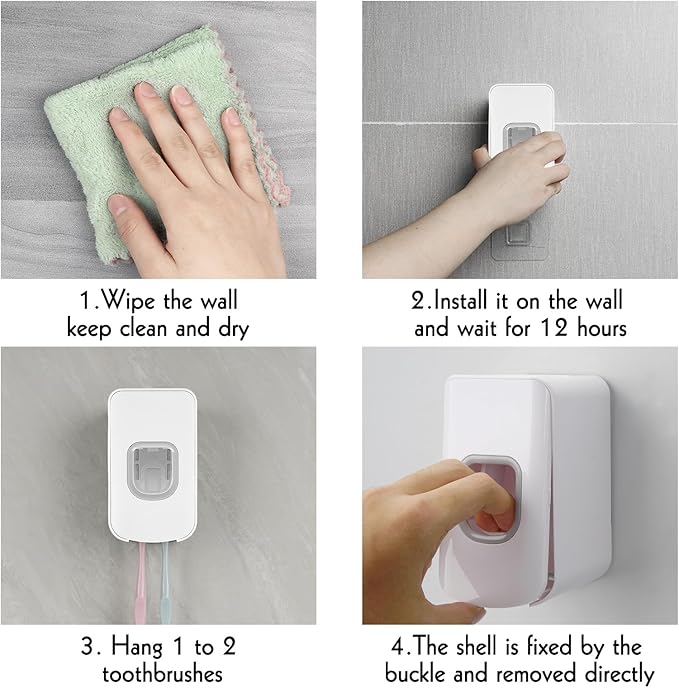 2 Slot Toothbrush Holder and Toothpaste Dispenser Wall Mounted, Automatic - Image 5