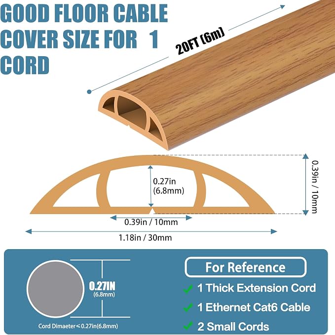 Floor Cord Covers for Wires 20FT Cable Hider Wire Cover Self Adhesive Cord - Image 2