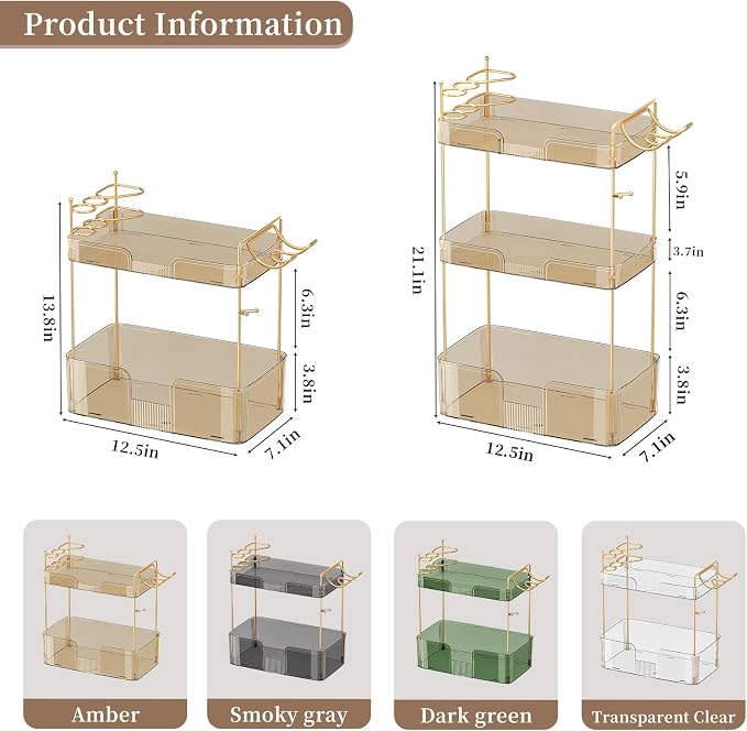3 Tier Bathroom Organizer Countertop Makeup Perfume Tray Skincare Organizer - Image 3