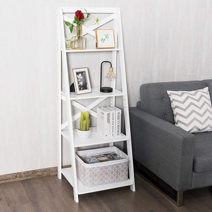 Tangkula 4-Tier Ladder Shelf Bookcase Leaning Free Standing Wooden Frame Decor - Image 5