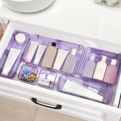 14 Pcs Adjustable Clear Drawer Organizer, Extendable Vanity Storage Bins - Image 5