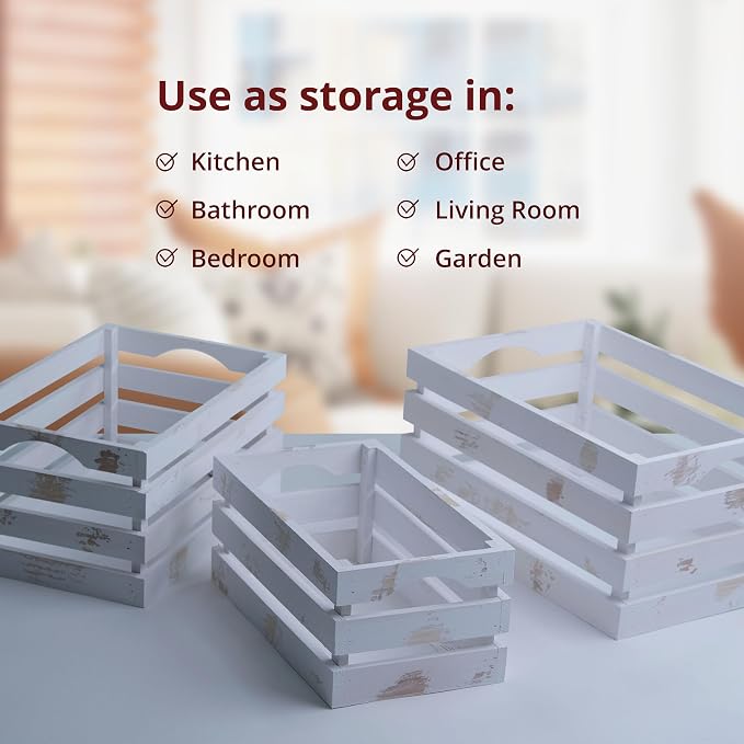 wald imports - Set of 3 White Washed Wooden Crates - Image 4