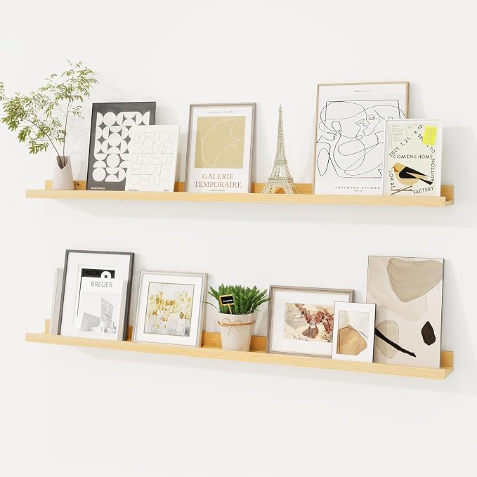 Picture Ledge Shelf, Solid Pine Wood Floating Shelves Set of 2, 40 Inches by FunMemories