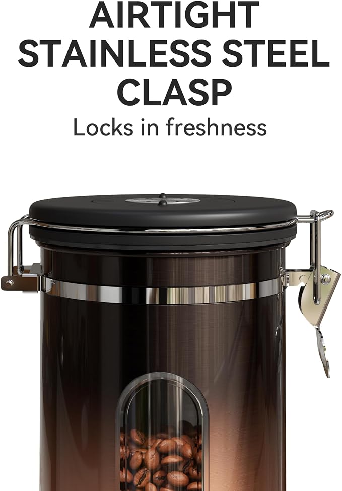 Veken Coffee Canister with Window, Airtight Stainless Steel Kitchen Food - Image 3