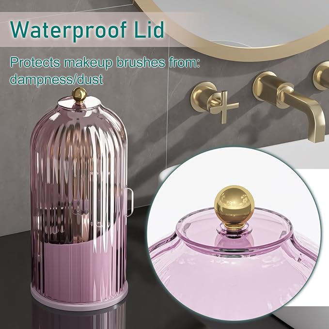 GAXmi Makeup Brush Holder with Lid Cosmetic Tools Organizer 360 Rotating - Image 5