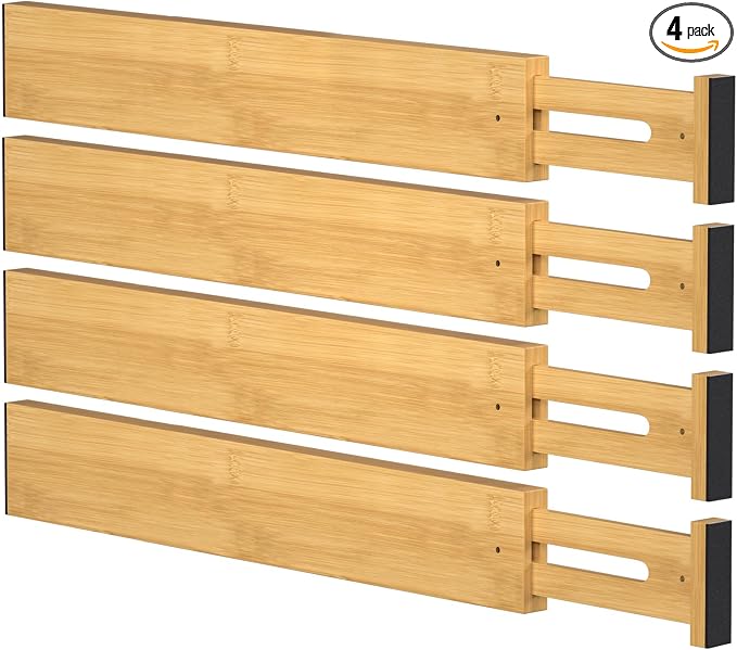 Bamboo Drawer Dividers, 17-22" Adjustable Kitchen Drawer Organizer by Ryqtop
