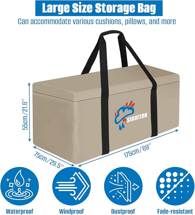 SIRUITON 69”L x 29.5”W x 21.6”H Outdoor Cushion Storage Bag, Patio Furniture - Image 2