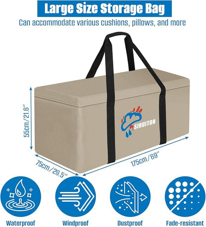 SIRUITON 69”L x 29.5”W x 21.6”H Outdoor Cushion Storage Bag, Patio Furniture - Image 2