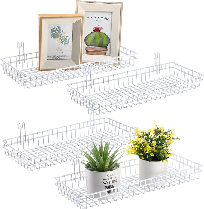 Blulu 4 Pcs 15.75 x 5.91 x 1.97 Inch Metal Grid Wall Baskets by Blulu