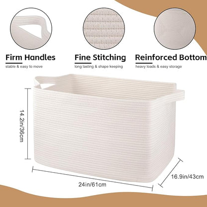 95L Extra Large Blanket Basket, Rectangle Nursery Blanket Storage - Image 2
