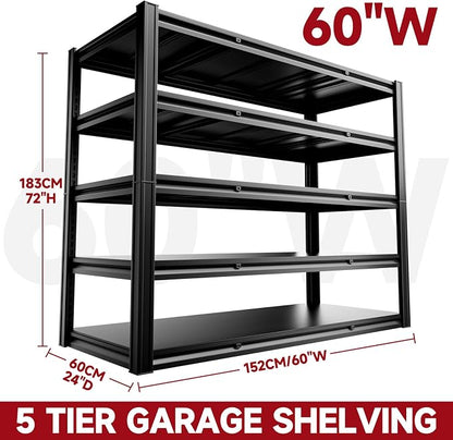 5-Tier 60" W x 24" D x 72" H Garage Shelving Units 3000LBS Shelves Garage Heavy - Image 3