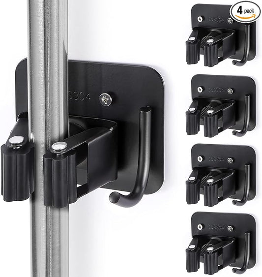 Stainless Steel Broom Holder, Heavy Duty, Rust Resistant, 4 Gripper Positions by Unknown