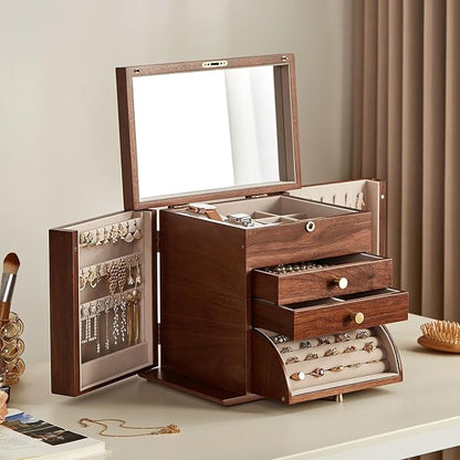 Black Walnut Wooden Jewelry Box, Wood Jewelry Organizer by Homruilink